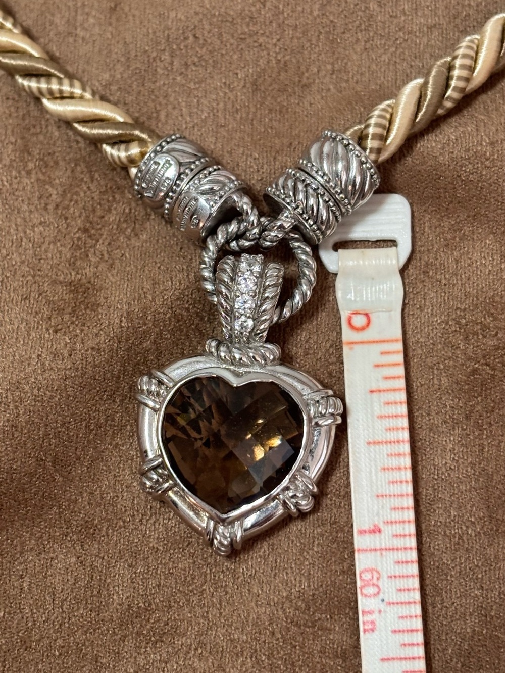 Elegant Judith Ripka Sterling Silver Necklace with Smoky Quartz Heart Pendant - Picture 10 of 13